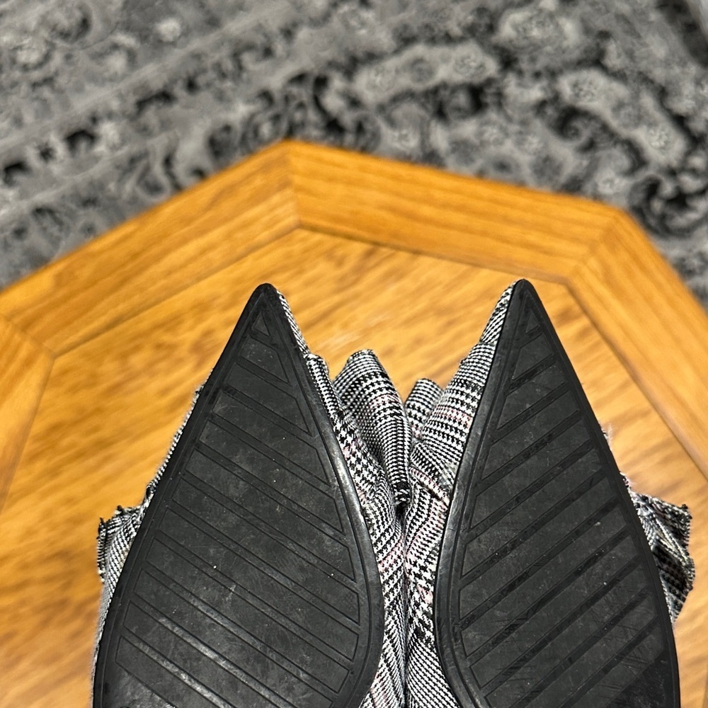 *ZARA* Trafaluc Black x White Plaid Slingback Kitten Heels Size 37 - Picture 4 of 11